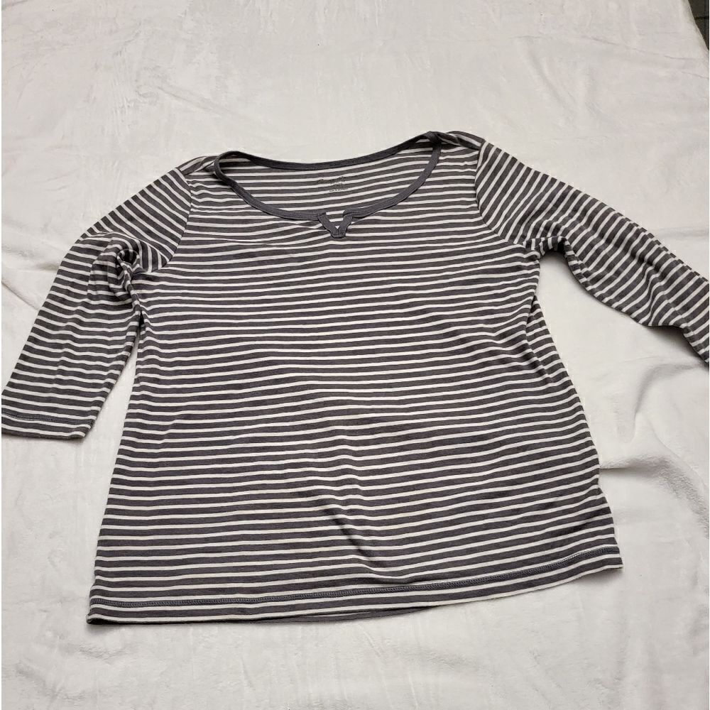 Eddie Bauer Cotton Striped Tee  3/4 Sleeve